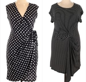 Qty 2 - Wrap Sleeveless Dresses Black & White Polka and Black & White Stripe